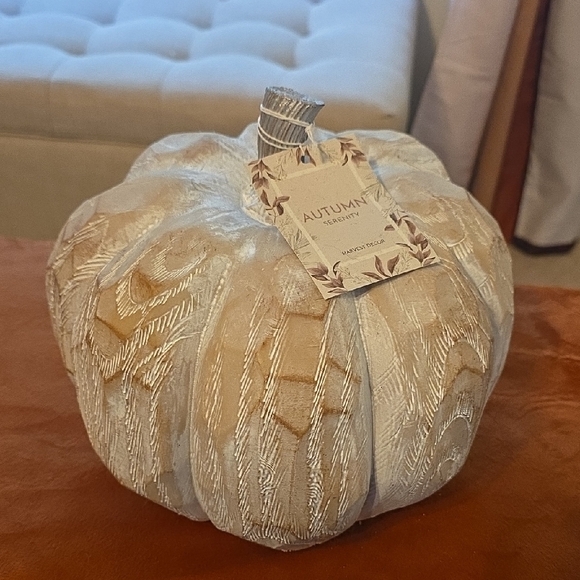 Autumn  Serenity Other - Decorative White and Tan Vintage Wood Carved  Pumpkin